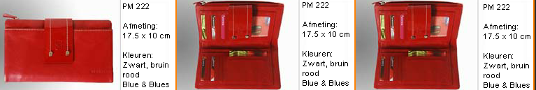 PM 222

Afmeting:
17.5 x 10 cm

Kleuren:
Zwart, bruin
rood
Blue & Blues